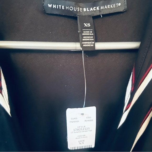 NWT - WHITE HOUSE BLACK MARKET Long Sleeve Striped Stretch Blouse - Size XS - Picture 8 of 9
